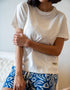 Women Summer Pajama set Off White T-shirt + Dark Blue Flowers Shorts